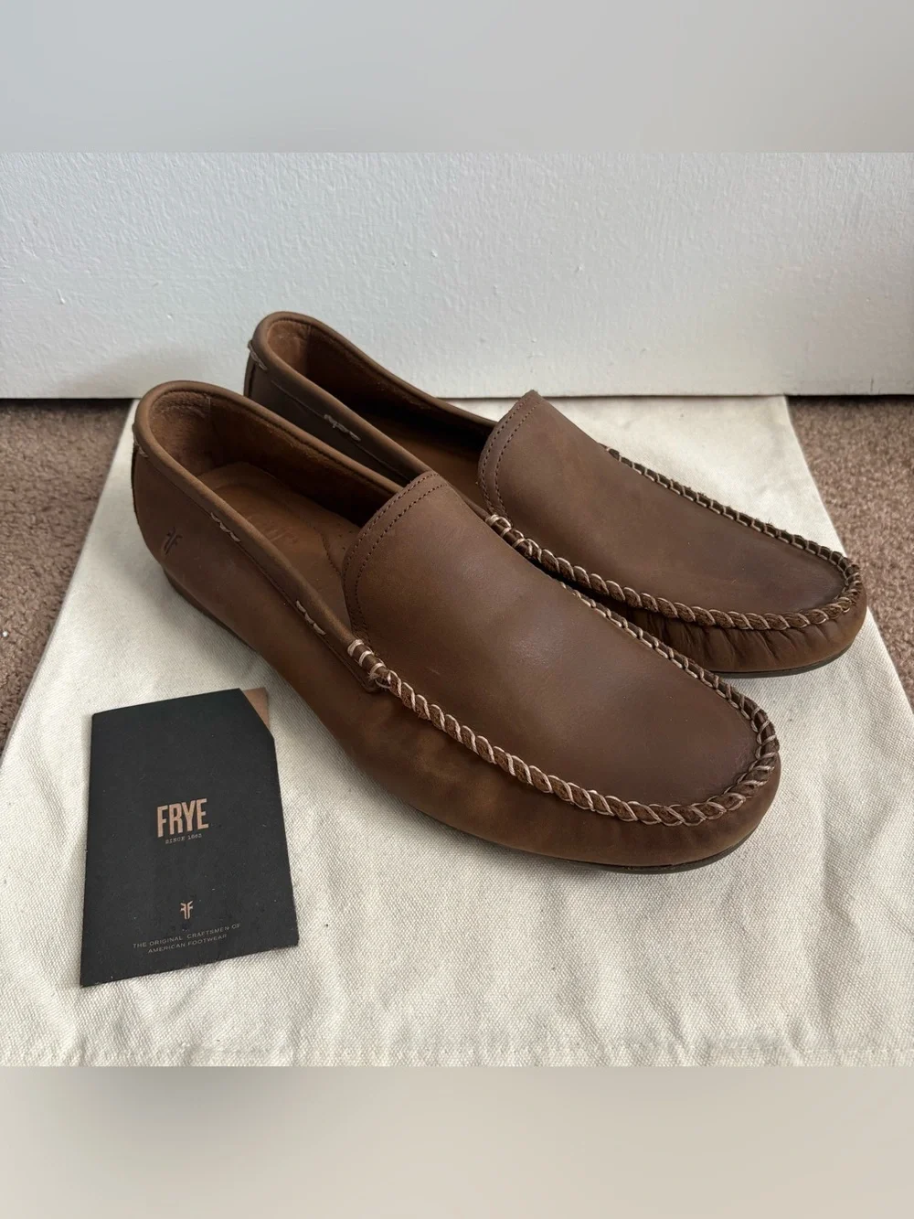 NEW Frye Lewis Venetian Brown Leather Slip-On Loafer Men's US 9.5